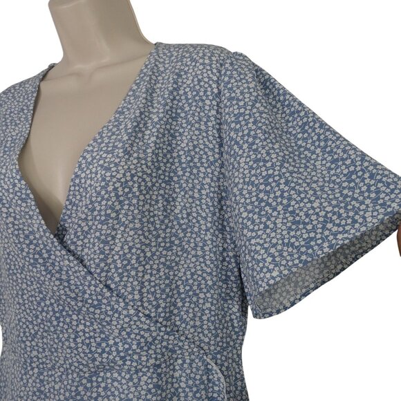 Shein Blue Printed Faux Wrap Dress With Ruffle Short Sleeves Women Size XL US 12 - Picture 3 of 12